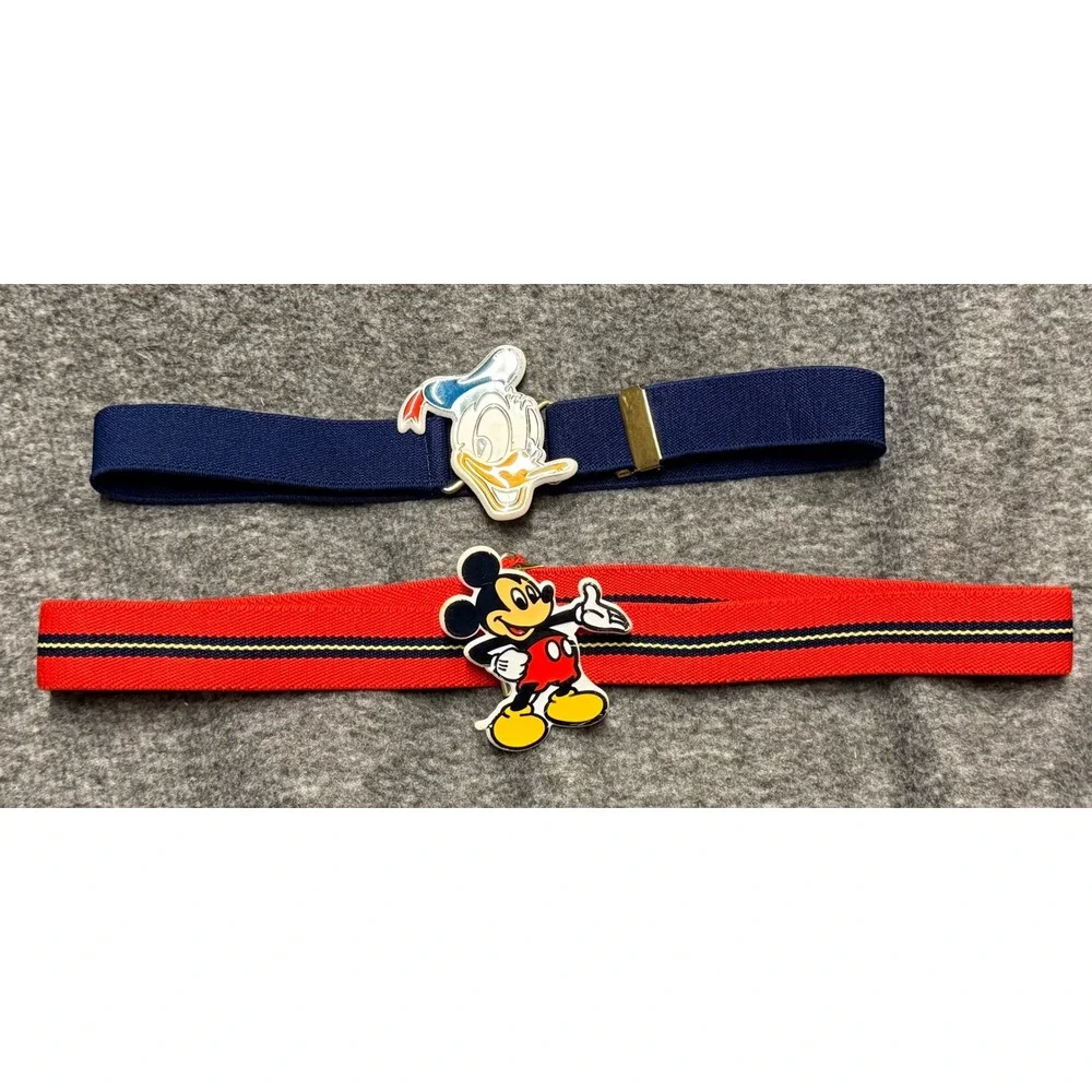 Vintage LEE Disney Mickey Mouse Donald Duck Elastic Cinch Belts Set of 2